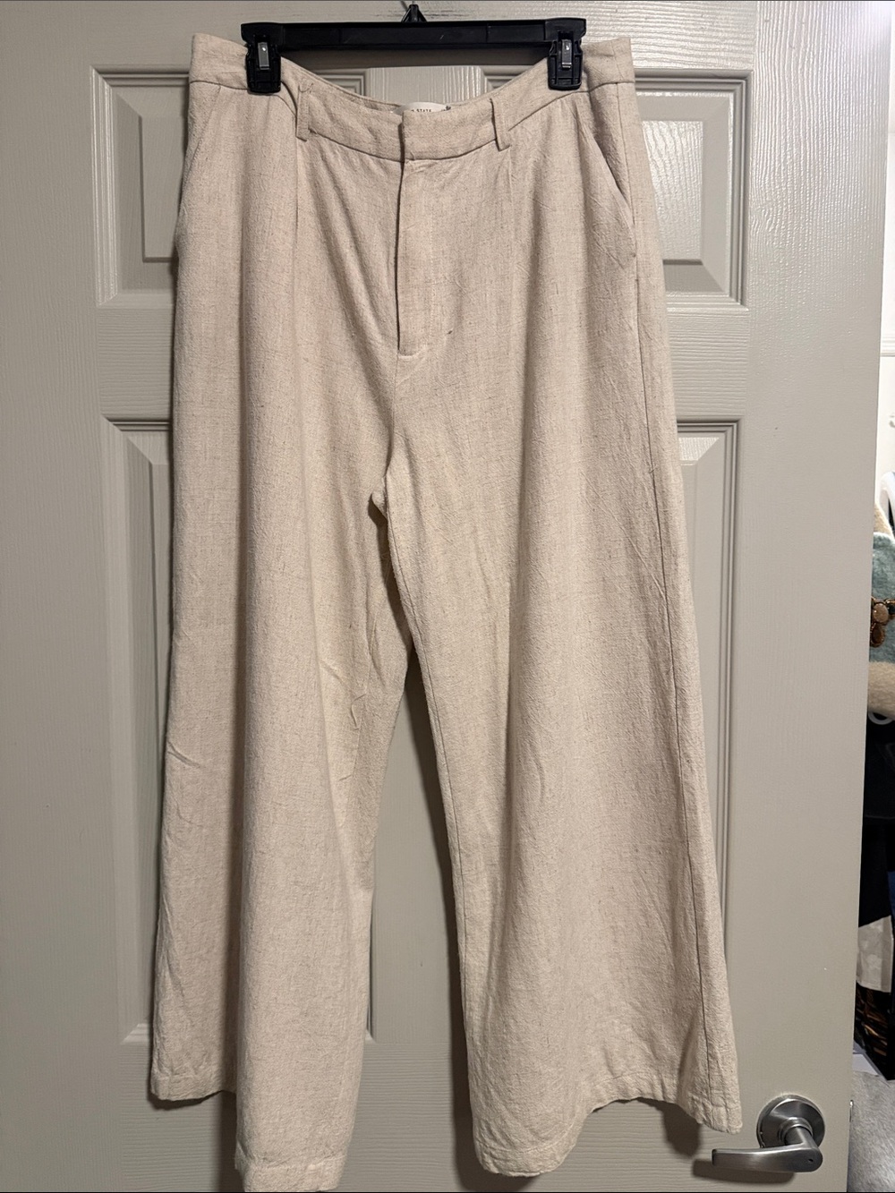 Women Wide-Leg Linen-Blend Pants — Cream